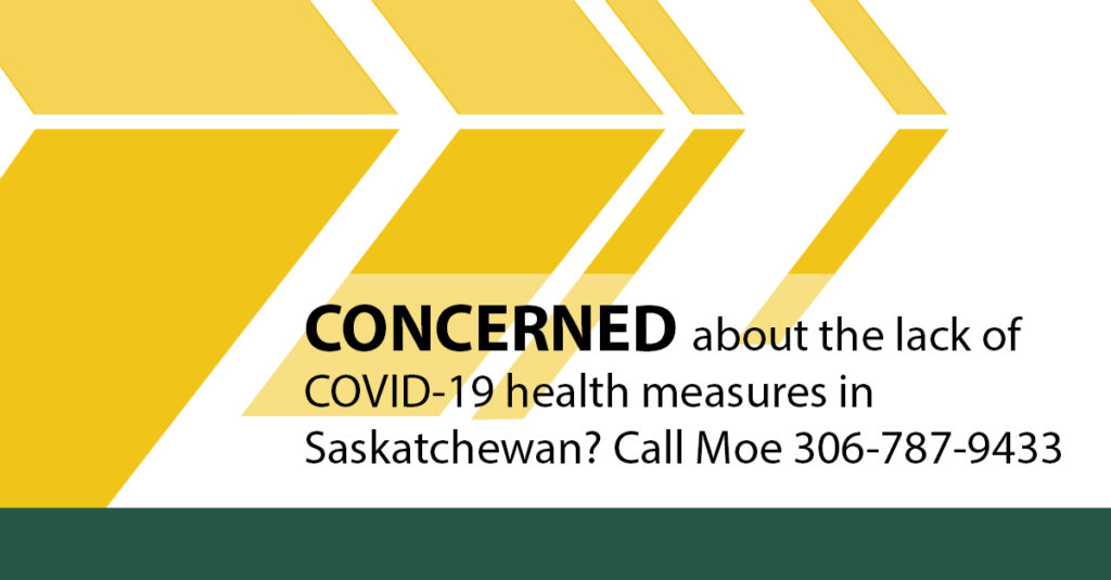 Abstract image of wheat sheaf with the text: Concerned about the lack of COVID-19 health measures in Saskatchewan? Call Scott 306-787-9433