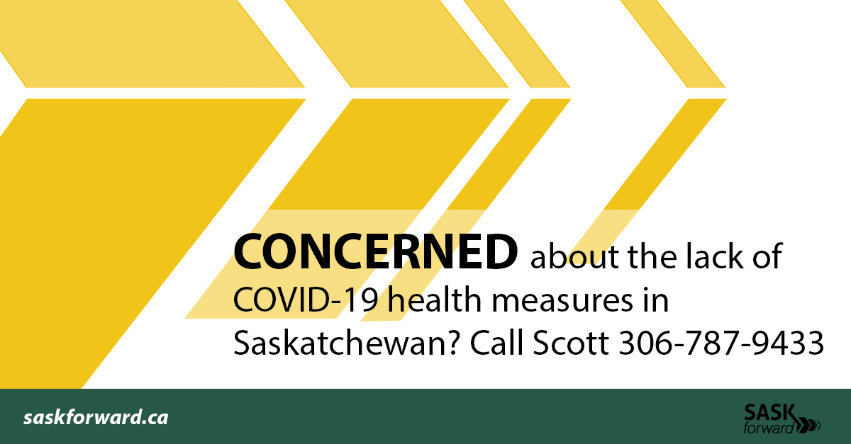 Abstract image of wheat sheaf with the text: Concerned about the lack of COVID-19 health measures in Saskatchewan? Call Scott 306-787-9433